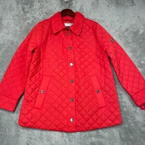 Anne Klein Red Quilted Jacket Medium Polyester Full Snap Front d0455